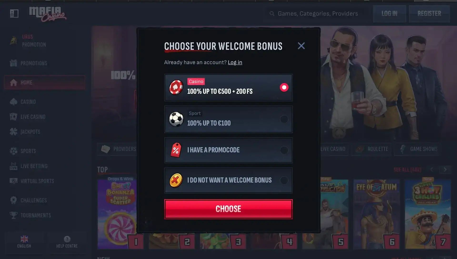 mafia casino choose bonus